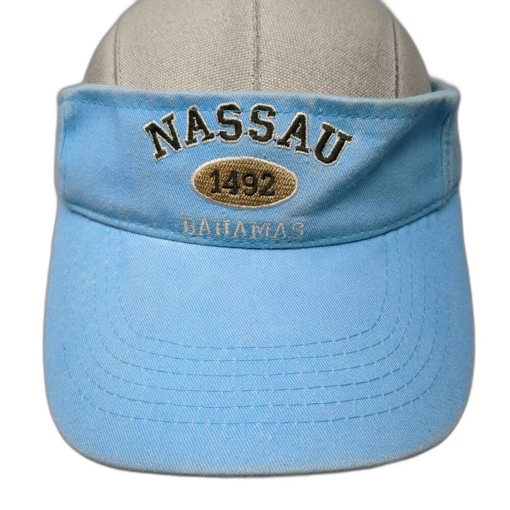 Nassau Bahamas 1492 Embroidered Blue Visor Hat One Size Adjustable Cotton